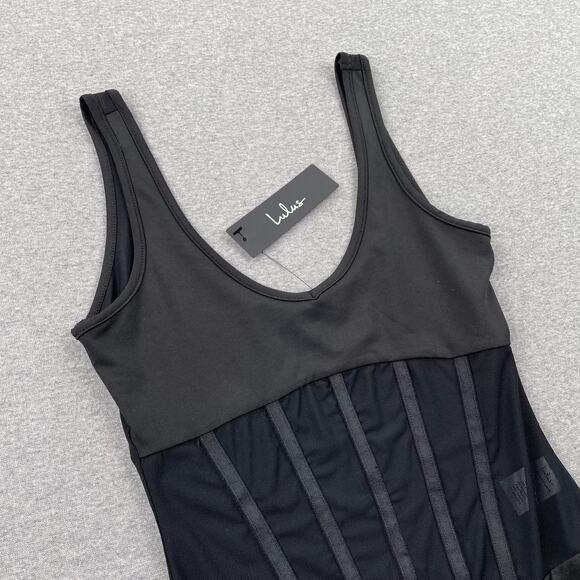 Lulus Mesh Bustier Bodysuit Top Sz S Black Sleeveless Tank Semi-Sheer Going Out - Picture 6 of 9